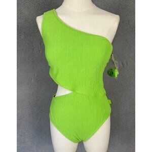 Michael Kors Women's Green Apple One-Shoulder Ribbed Swimsuit Lined 12 NWT's.